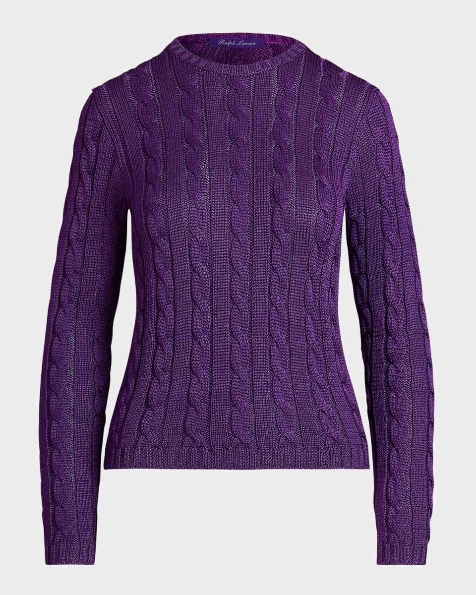Cable-Knit Silk Crewneck Sweater